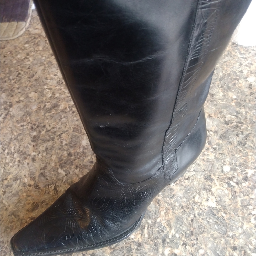 Paolo Corelli Women's Black Tall Leather Pull On Tall Boots Size 9.4M (182)